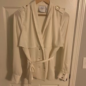 L’Academie Cream Ivory Silky Top w/ Belt & Gold Button Details, Small NWOT